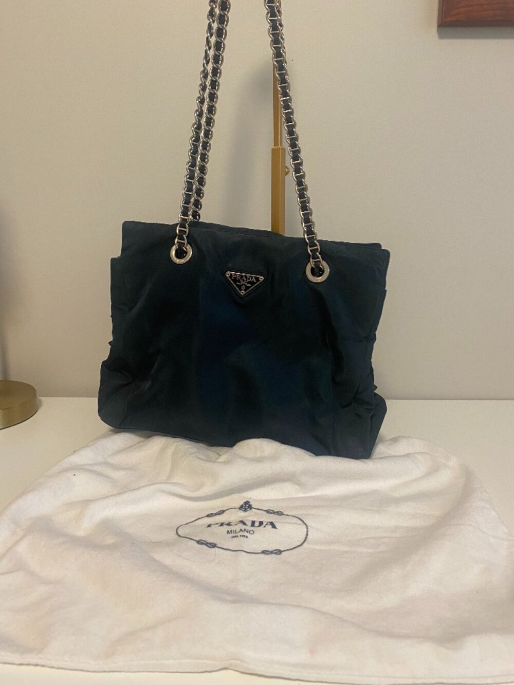 Authentic Preowned Classic Prada Nylon Shoulder Bag in Dark Navy.